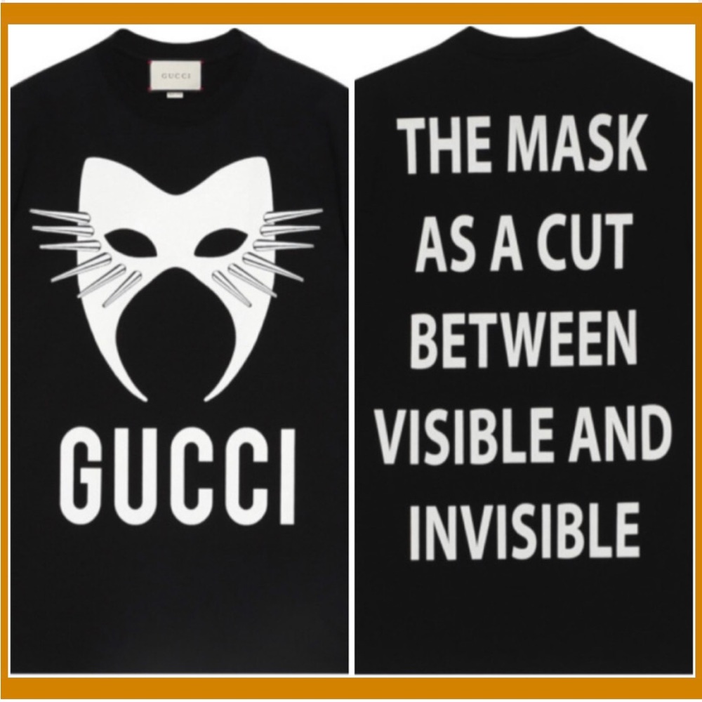 🎭New Gucci Black Manifesto Mask-print Cotton-jersey T-shirt 🇮🇹Rare🇮🇹